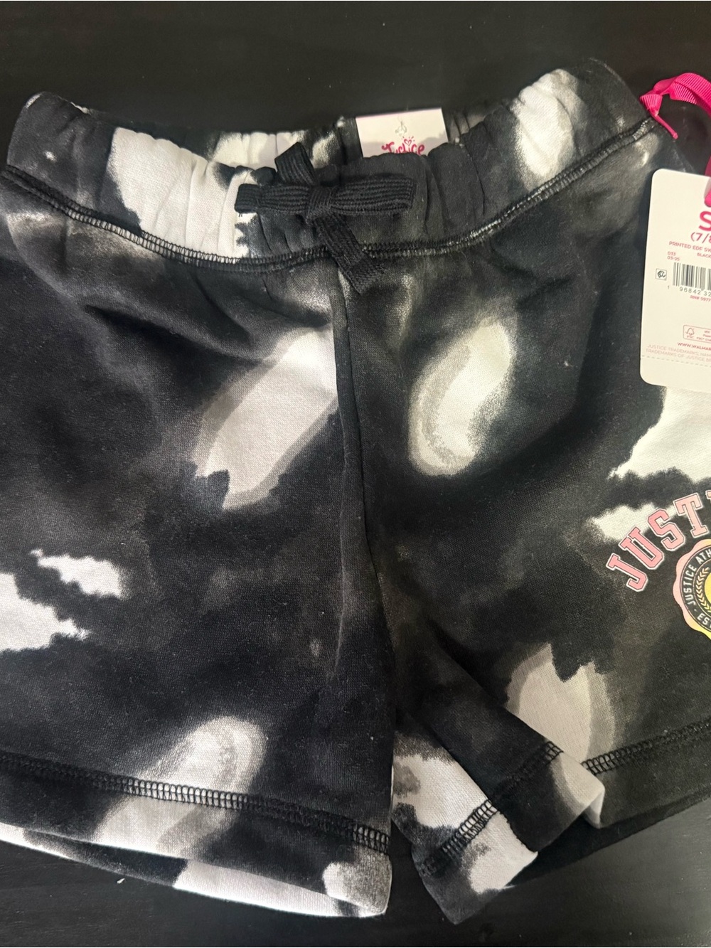 Justice Black & White Tie-Dye Girls' Lounge Shorts with Logo Patch size S (7/8)